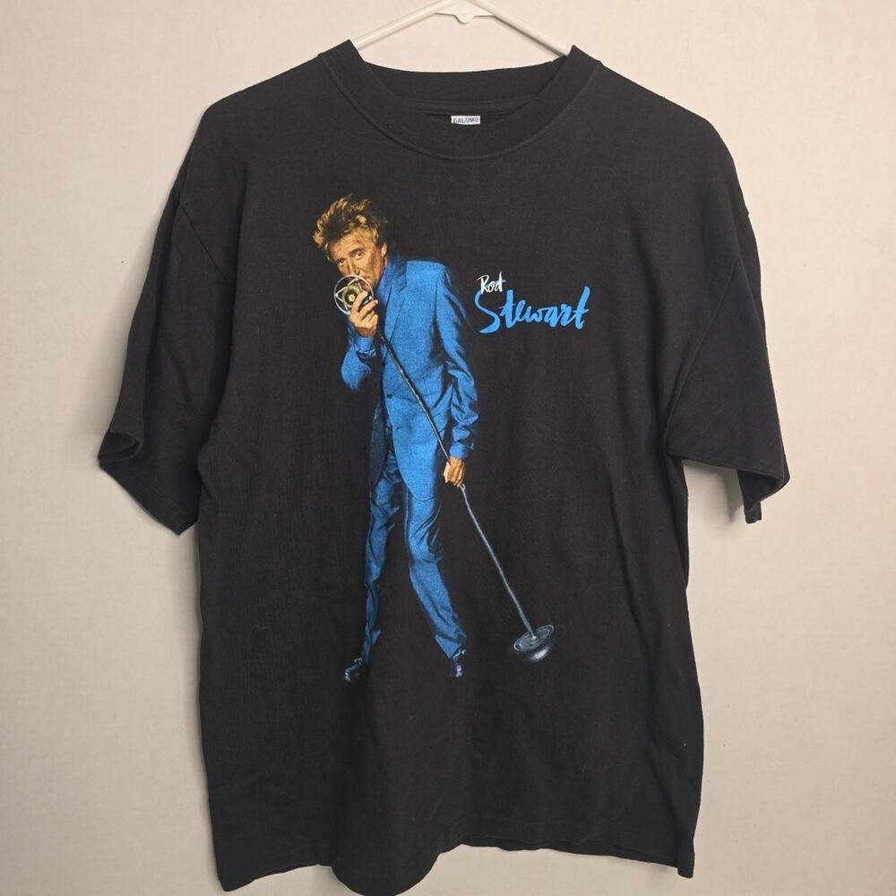 VINTAGE ROD STEWART MEN'S S/S T-SHIRT SIZE LARGE- BAND MUSIC ALBUM ALL ROD ALL